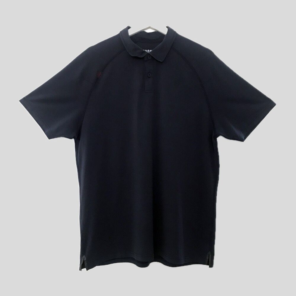 Rhone Mens Navy Blue Short Sleeve Collared Performance Golf Polo Shirt - L